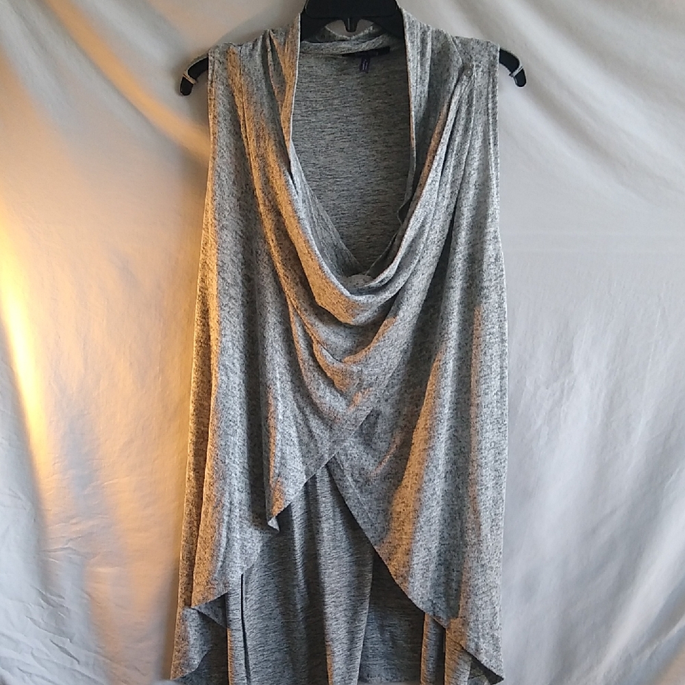 NWOT Olivia Sky Heather Gray * Drape Tunic Cardigan Vest Buttoned Wrap